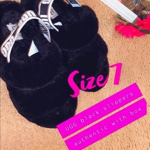 UGG black furry slides size 7